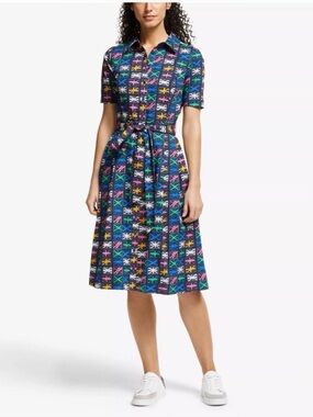 flo cotton midi shirt dress Flo Cotton Midi Shirt Dress - Blue, Abstract Illusion